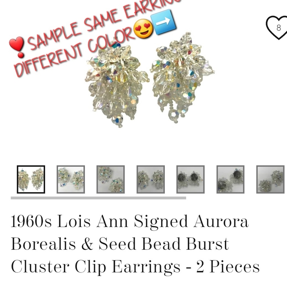 VTG Lois Ann VINTAGE Signed Aurora Borealis&Seed Bead Burst Cluster ClipOn - Picture 10 of 11